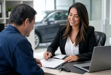 Atendente atualizando o licenciamento de um veículo na mesa.
