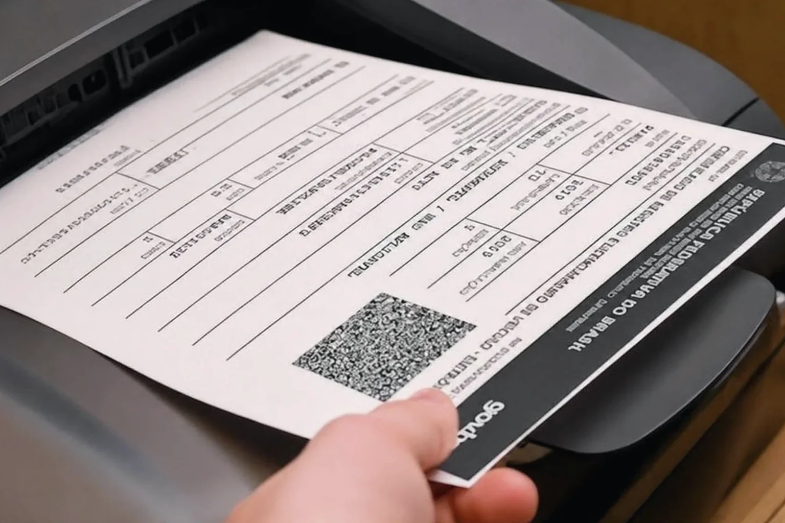 Atendente finalizando a impressão do CRLV-e para um cliente.