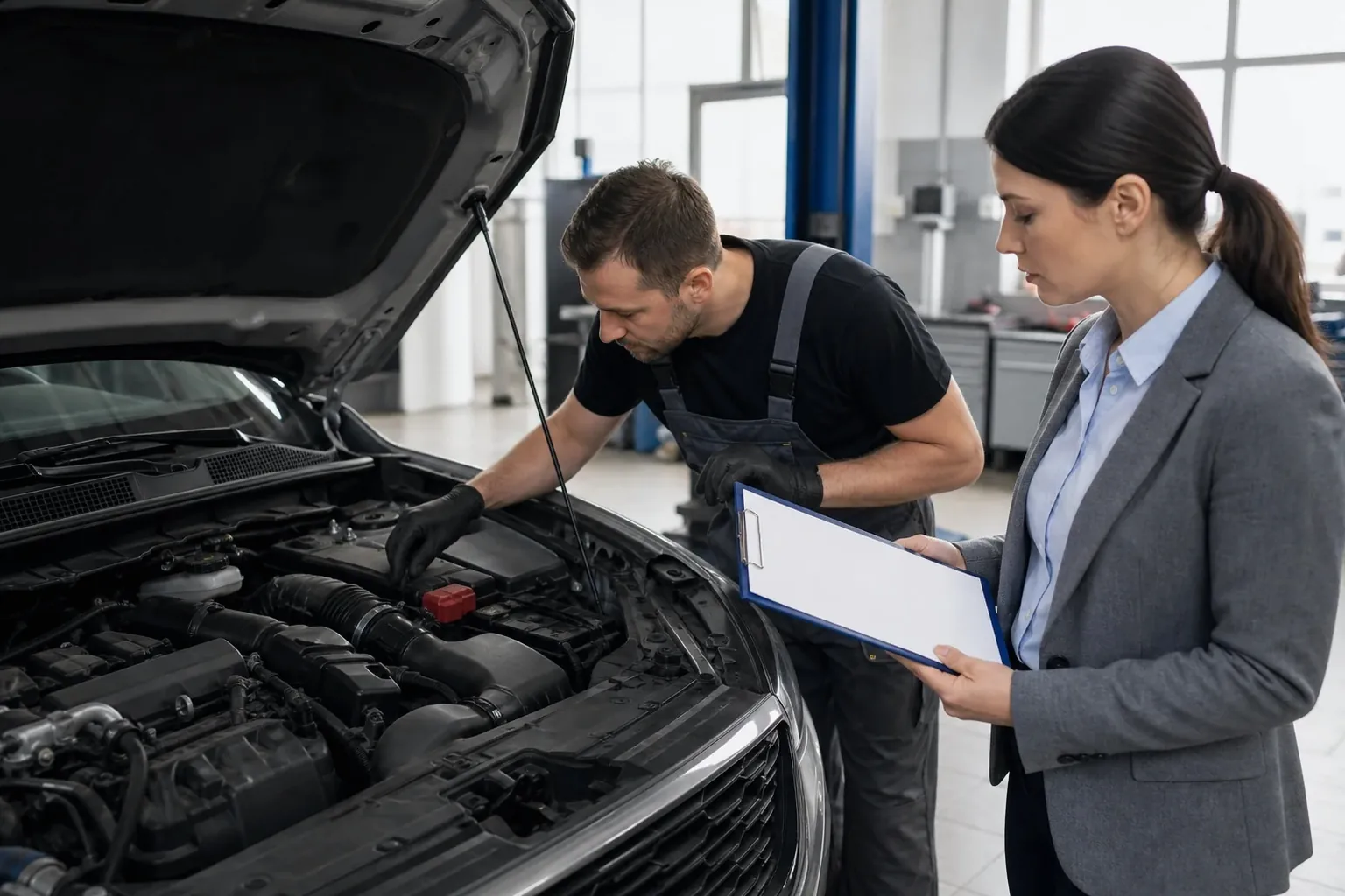 Profissional trabalhando no cadastro de motor para veículo.